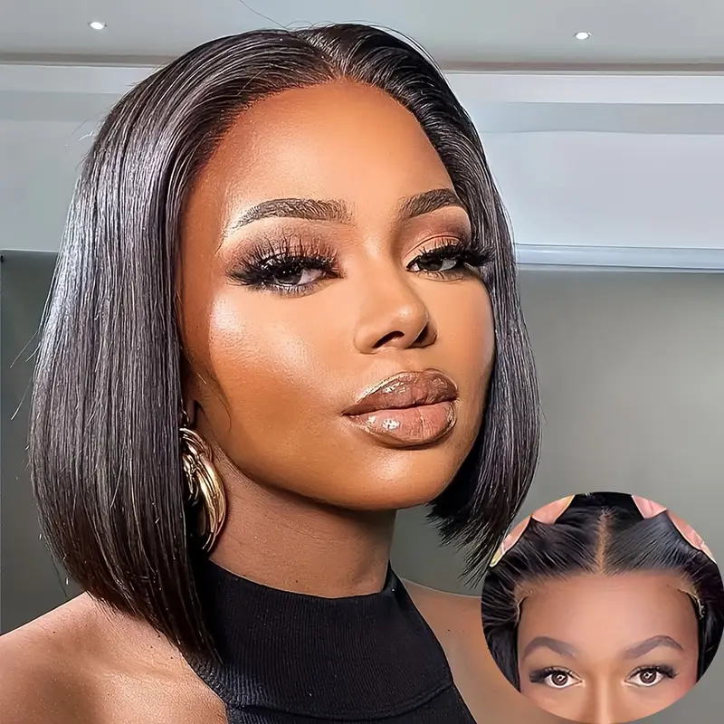 Funky Girl™ – Perruque Bob Brésilienne Lisse en Cheveux 100 % Humains, Glueless HD Lace