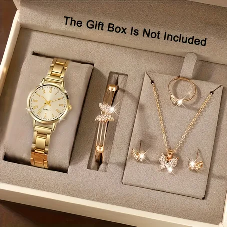 PAPILLA 🦋 Set Montre Dorée & Bijoux Papillon · 5 Pièces Femme - CG