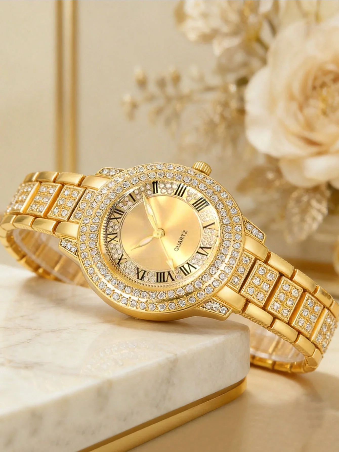 REGINA · Set Montre Dorée Sertie & Bijoux Femme 7 Pièces (CG)