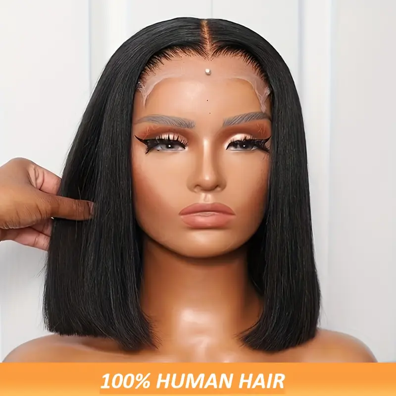 Funky Girl™ – Perruque Bob Brésilienne Lisse en Cheveux 100 % Humains, Glueless HD Lace