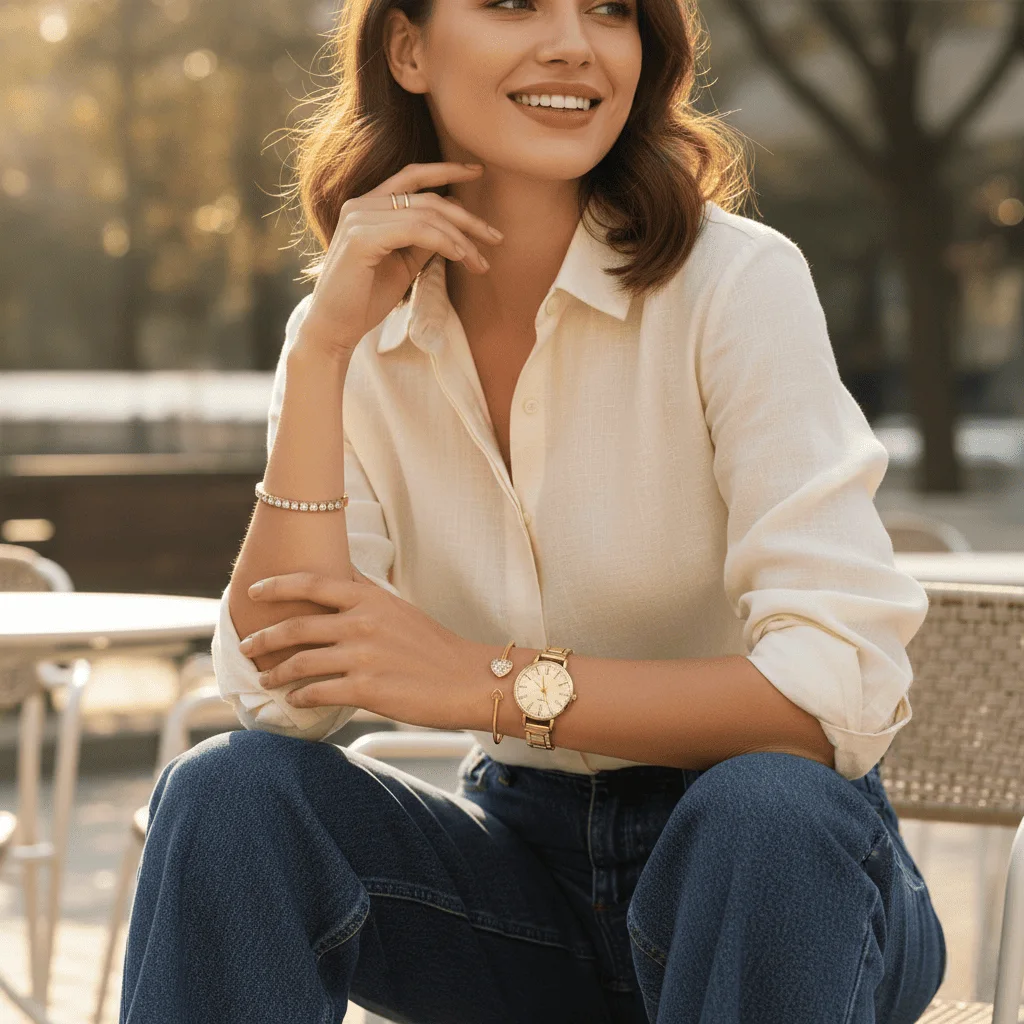 Set Royale Élégance – Montre Dorée & Bracelets Luxueux GB