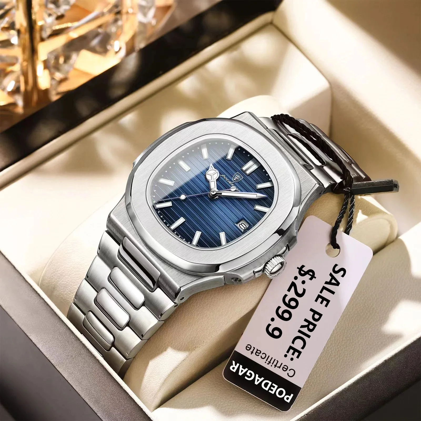 SPARTA ⚔️ Set Homme 4 Pièces · Montre Cadran Bleu + Gourmette, Pendentif & Bague - SN