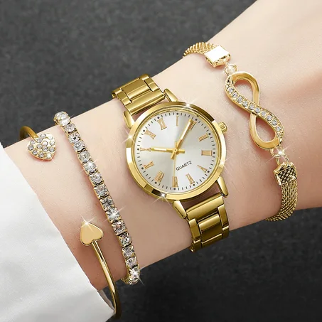 Set Royale Élégance – Montre Dorée & Bracelets Luxueux GB