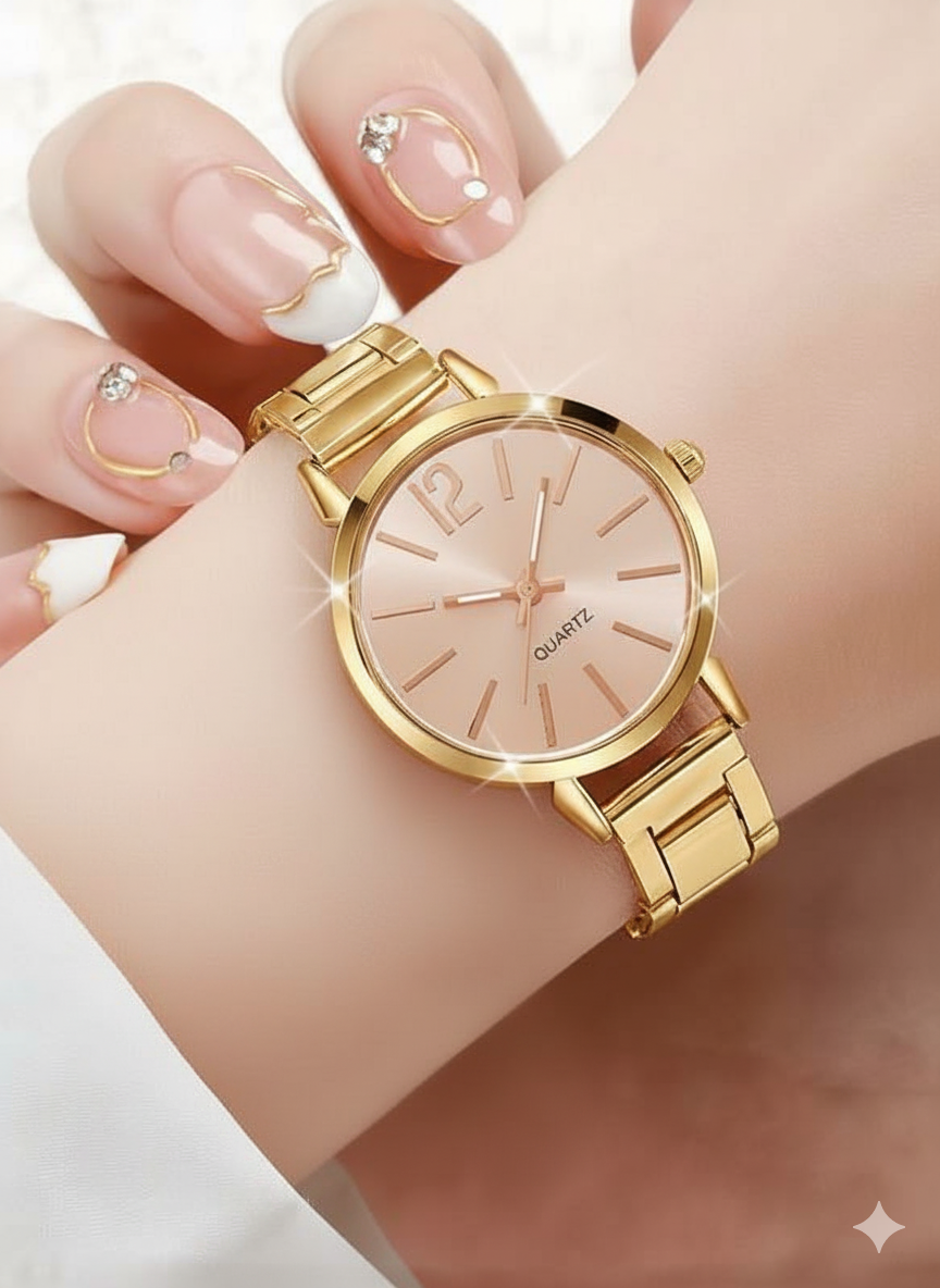 Ensemble Montre et Bracelet Doré Femme - Élégance Royale