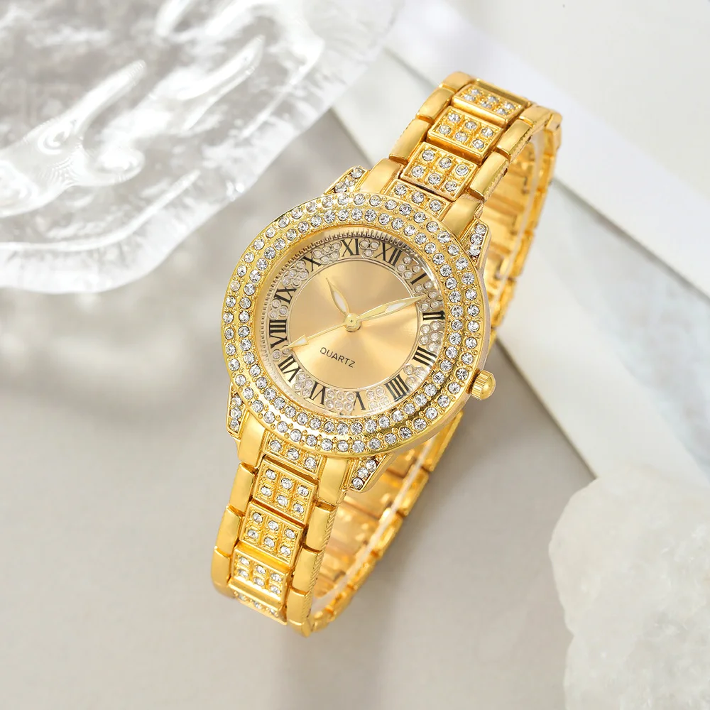 REGINA · Set Montre Dorée Sertie & Bijoux Femme 7 Pièces (CG)