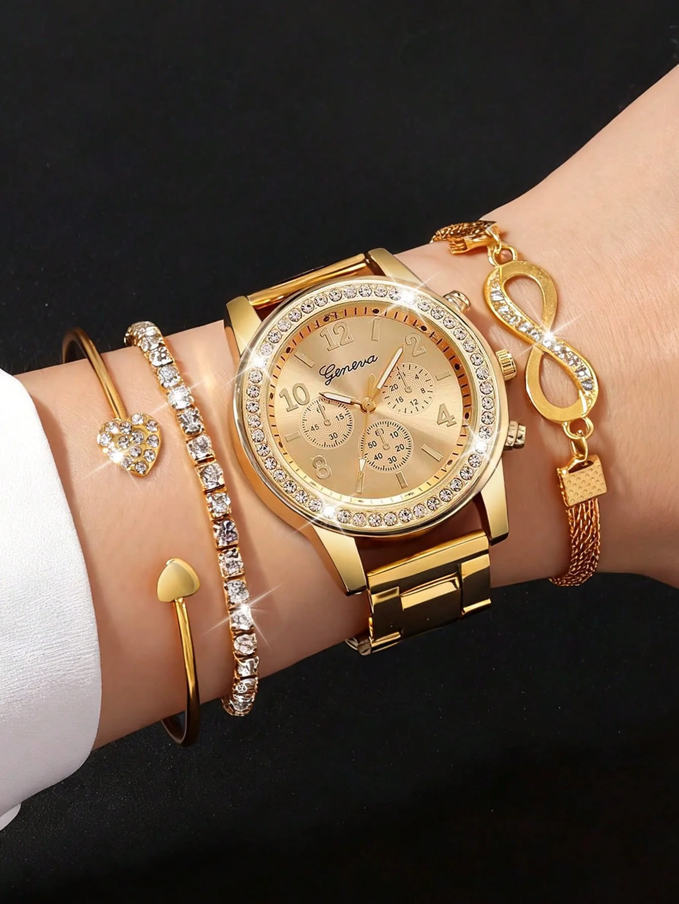 Infinia — Ensemble Montre & 3 Bracelets Femme · Ton Or Rose ∞ CG