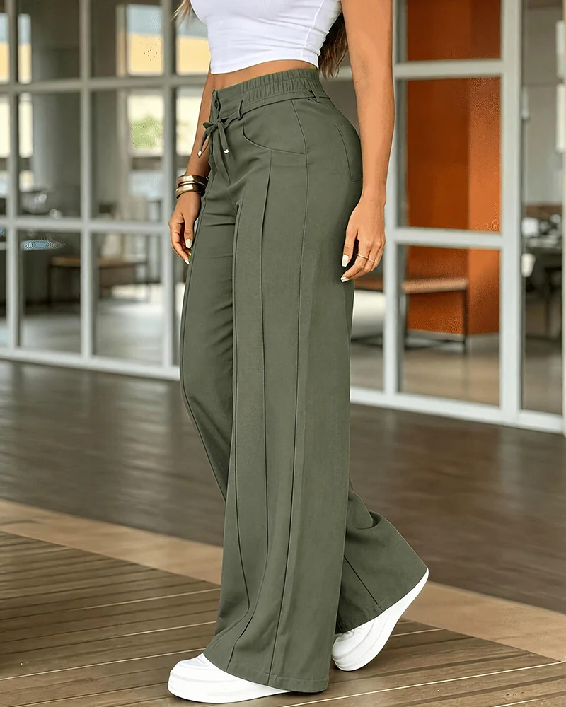 Aria – Pantalon Large Taille Haute à Cordon, Effet Ventre Plat (SN)