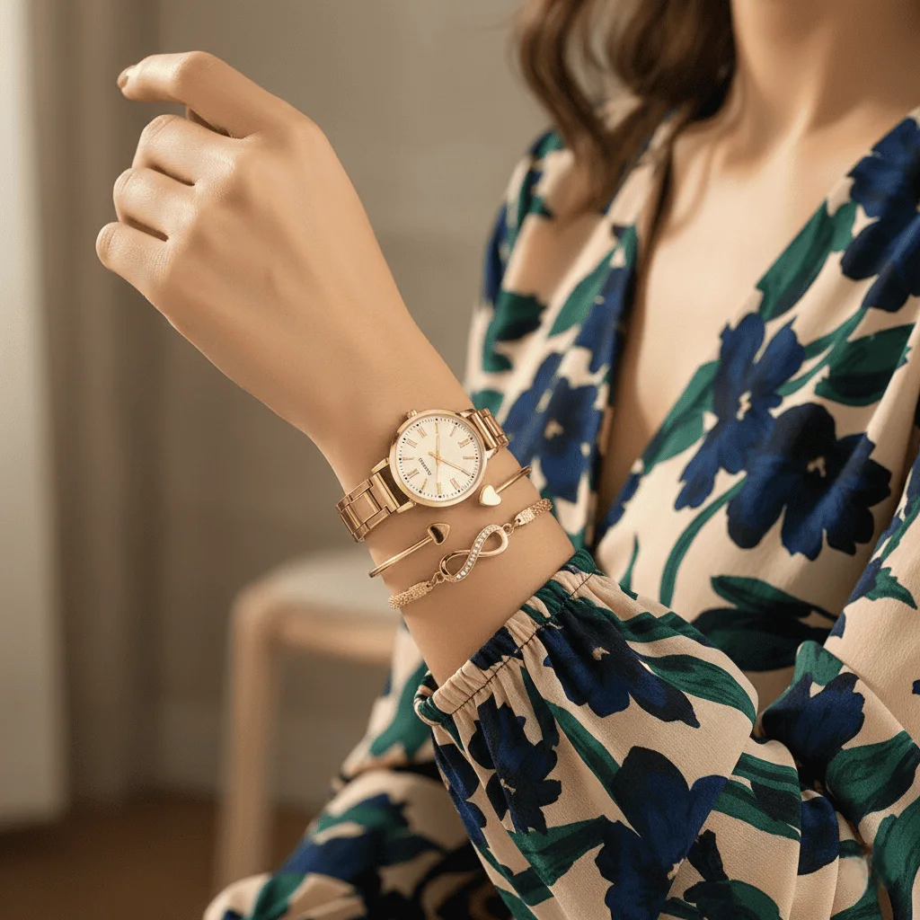 Set Royale Élégance – Montre Dorée & Bracelets Luxueux GB