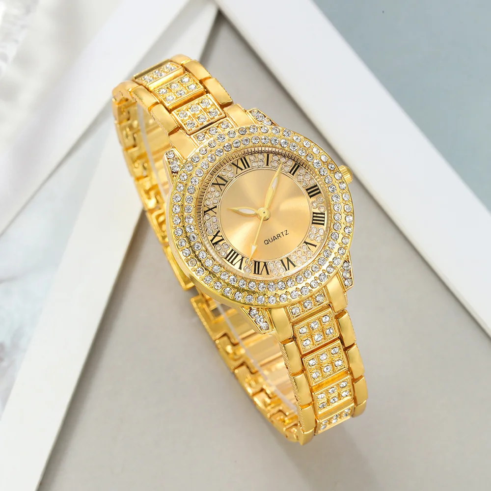 REGINA · Set Montre Dorée Sertie & Bijoux Femme 7 Pièces (CG)