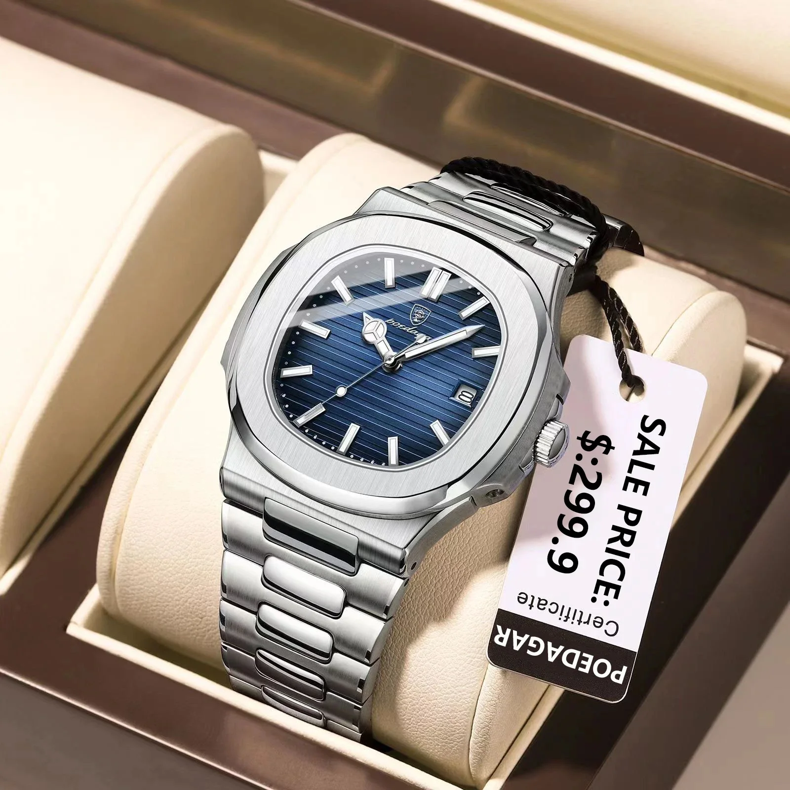 SPARTA ⚔️ Set Homme 4 Pièces · Montre Cadran Bleu + Gourmette, Pendentif & Bague - SN