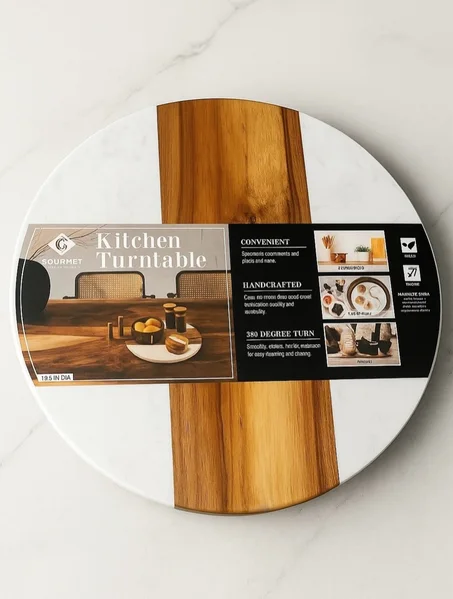 طاولة مطبخ دوارة - خشب ورخام، دوران 360 درجة