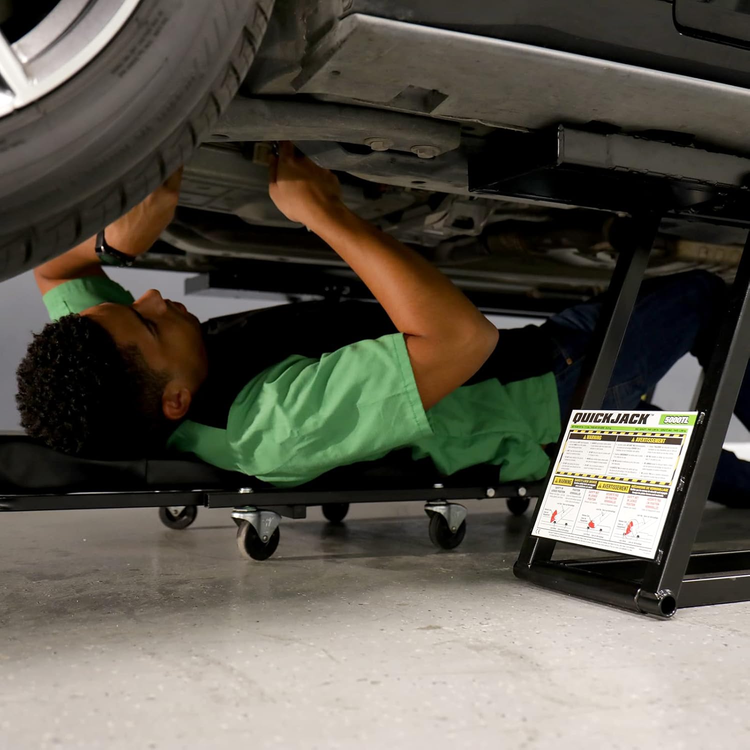 QuickJack Bundle - 5000TLX Portable Car Lift, Extended Length, Includes Wall Hangers & Pinch-Weld Blocks, 5,000-lbs. Capacity, 110V Power Unit, Car Lift for Garage or Shop