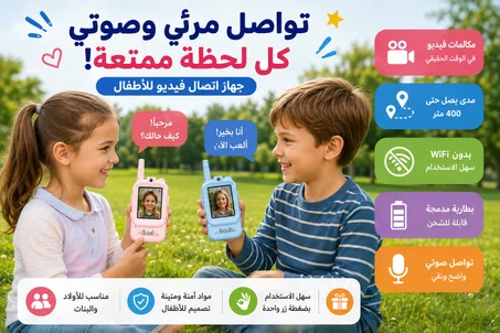 جهازا اتصال فيديو للأطفال 2 قطعة بكاميرا 640×480 وشاشة 2 بوصة، اتصال صوت وصورة بدون WiFi، شحن Type-C، مؤثرات صوتية ومدى بعيد، للأولاد والبنات من 3 إلى 12 سنة