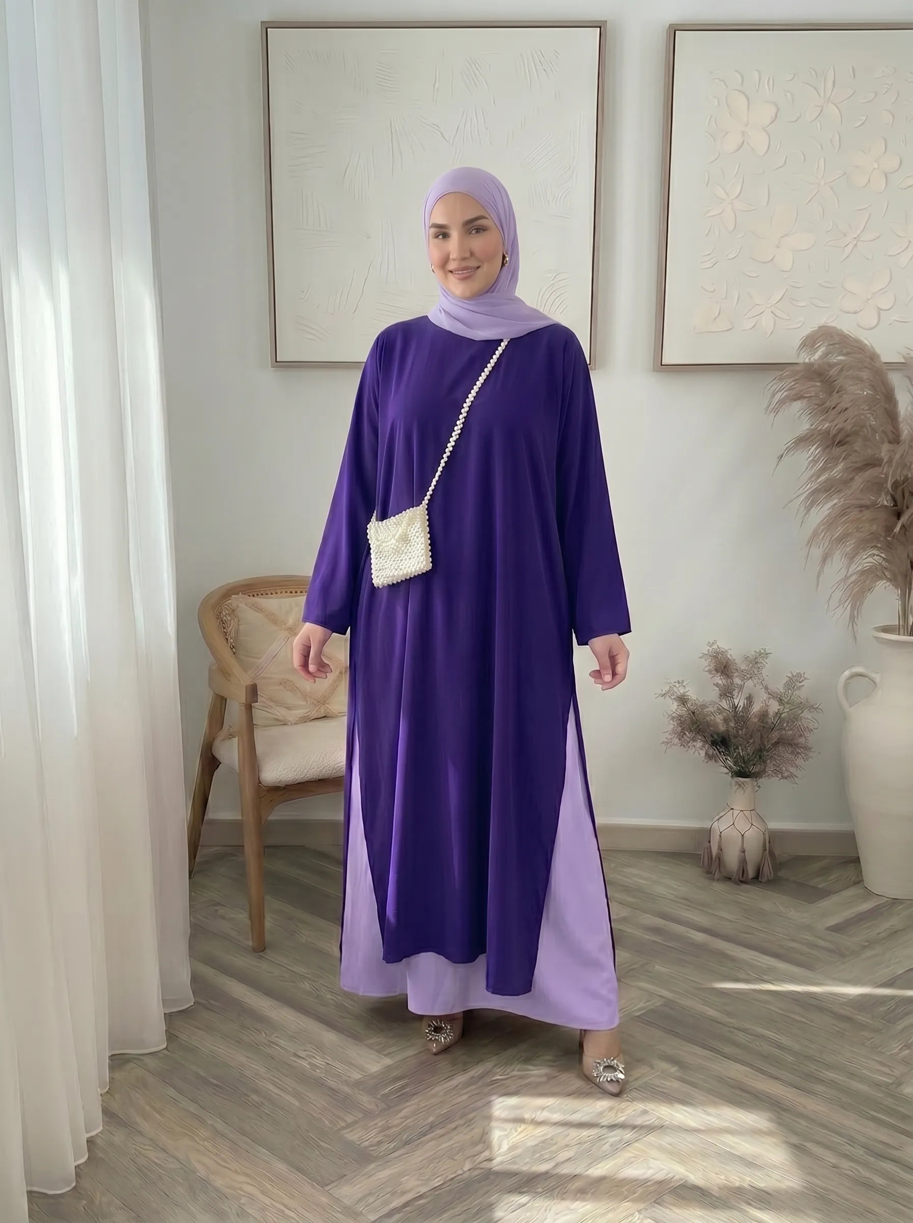 عباية  ريحانة 3 قطع – عباية + فستان داخلي + حجاب | ستايل راقي