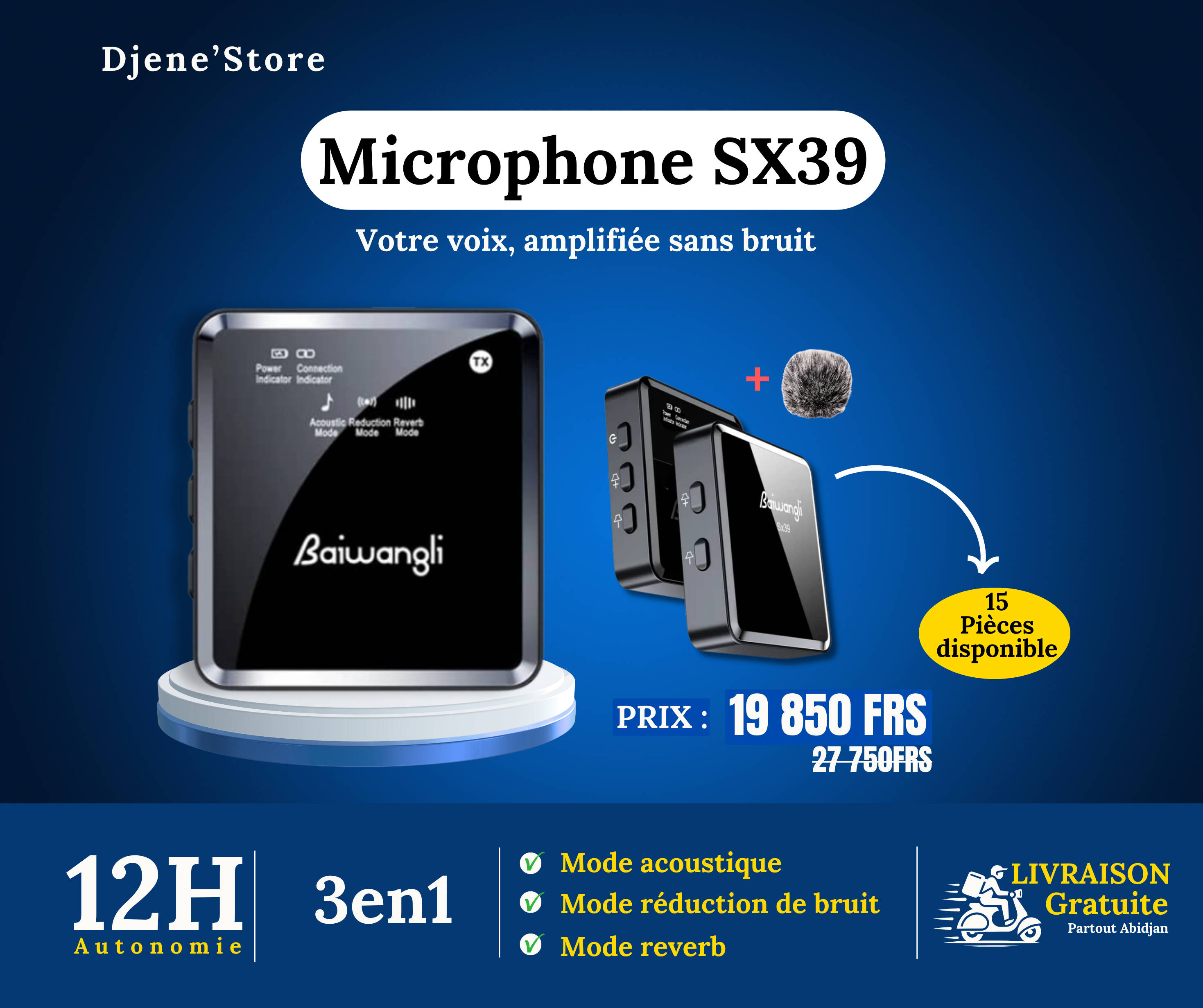 Microphone sans fil Lavalier SX39 — 3en1