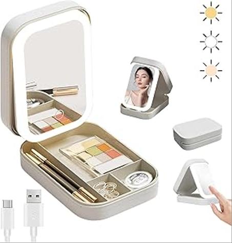Miroir de maquillage LED réglable portable, sac à cosmétiques