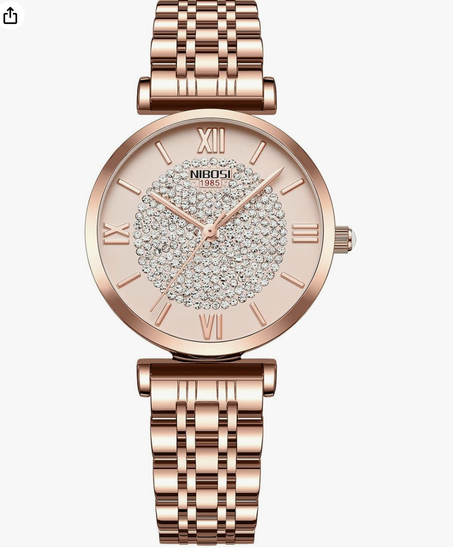 Women's Watch Analog Quartz Rose Gold Diamond Wrist Watch for Ladies Stylish Stainless Steel Watch Girl Gift