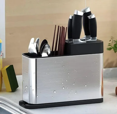 منظم أدوات المطبخ مع نظام تصريف الماء التلقائي