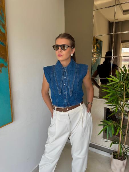 Gilet en denim avec col accentué  bleu jeans