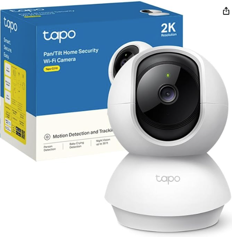 Tapo C210 - Cámara IP WiFi 360° Cámara de Vigilancia 2K (3MP),Visión nocturna Admite tarjeta SD hasta 512 GB, Detección y seguimiento de movimiento, Control Remoto, Compatible con Alexa