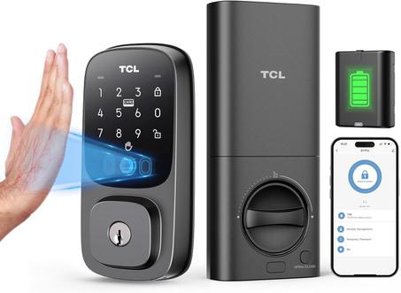 TCL Cerradura inteligente D1 Pro Palm Vein, cerradura de puerta de entrada sin llave, batería recargable mejorada, boalt inteligente para puerta delantera, control remoto de aplicación, bloqu