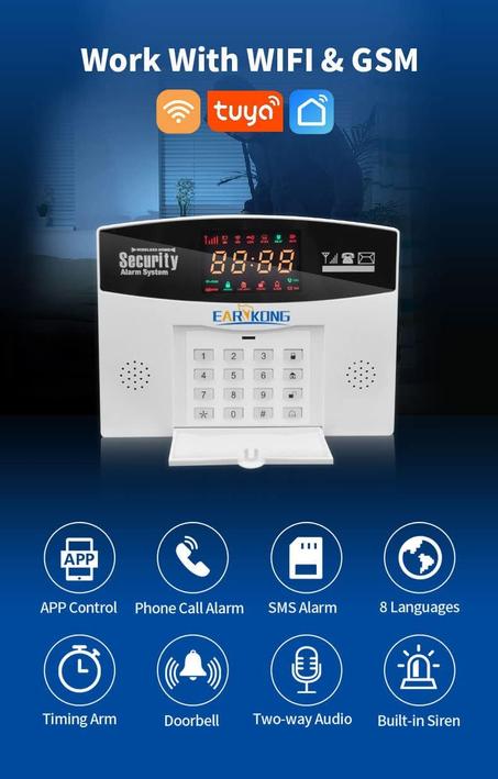 Sistema de Alarma, Tuya gsm WiFi Alarma 4G Alarma antirrobo inalámbrica para el hogar Negocio Pantalla táctil Alarmas Aplicación móvil Control Remoto Sirena Inteligente para el hogar