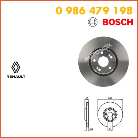 DISQUE DE FREIN BOSCH - 0 986 479 198 - AVANT