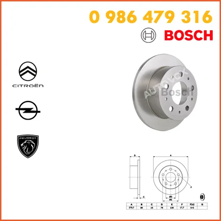 DISQUE DE FREIN BOSCH - 0 986 479 316 - ARRIERE