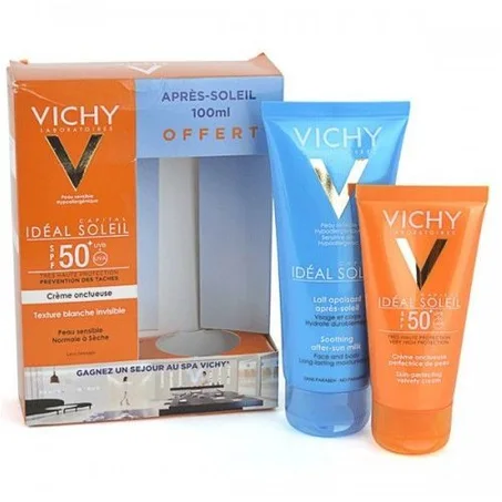 Vichy Ecran Vichy créme invisible peau sensible normale à sèche (SPF50+) 50ML  après-soleil 100ML OFFERT