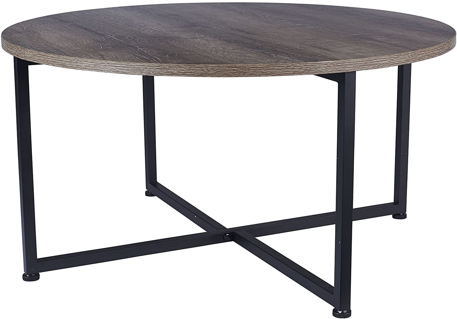 Household Essentials Grey Top Black Frame Ashwood Round Coffee Table