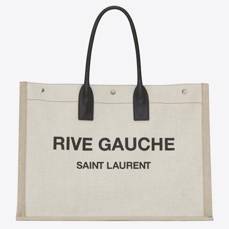 RIVE GAUCHE TOTE BAG IN LINEN AND LEATHER