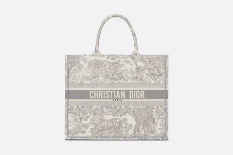 DIOR BOOK TOTE Gray Toile de Jouy Embroidery