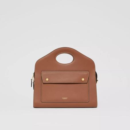 Small Topstitched Leather Pocket Tote