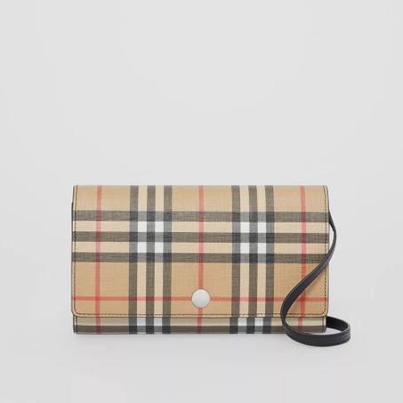 Vintage Check E-canvas Wallet with Detachable Strap