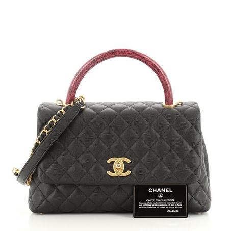 Coco Top Handle Bag Quilted Caviar with Snakeskin Small