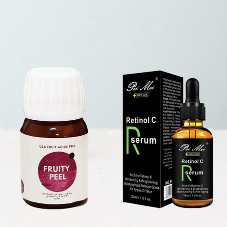 عرض التقشير والتفتيح المكون من فروتي بييل وسيروم التفتيح ريتينول سي