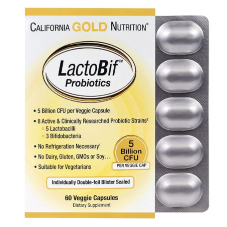 California Gold Nutrition, Probiotiques LactoBif, probiotic 5 milliards d'UFC, 60 capsules végétariennes