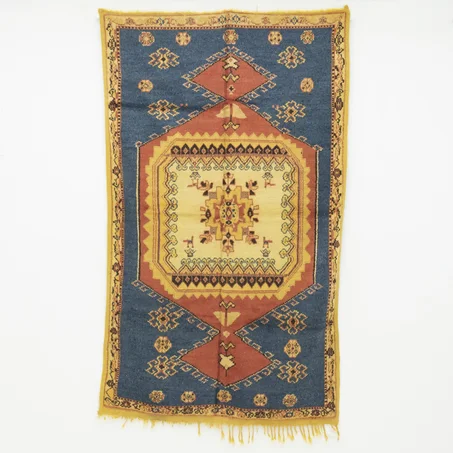 BLUE VINTAGE BERBER RUG 7.41X4.42 FT