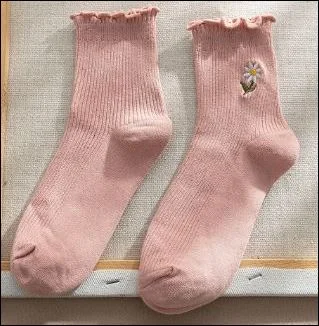 gathered socks, floral pattern, kawaiiWomen's