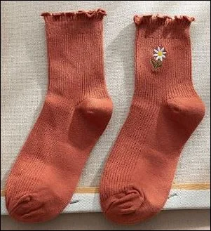 gathered socks, floral pattern, kawaiiWomen's
