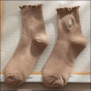gathered socks, floral pattern, kawaiiWomen's