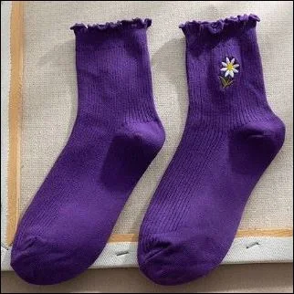 gathered socks, floral pattern, kawaiiWomen's