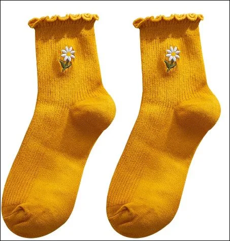 gathered socks, floral pattern, kawaiiWomen's