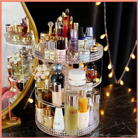 علبة الكريستال لترتيب مستحضرات التجميل بدوران 360 درجة