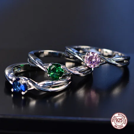 Pierres précieuses à la mode améthyste bague en argent bleu saphir 925 anneaux pour femmes