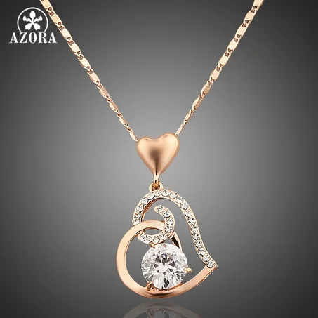 Rose Or Couleur Cristaux Stellux Collier Pendentif Coeur