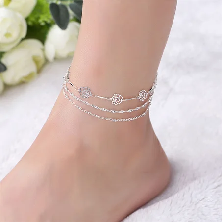 Nouvelle Mode 925 Chaîne En Argent Sterling Bracelets De Cheville Pour Les Femmes Parti Élégant Fleur Cheville Bracelet