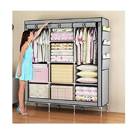 ARMOIRE PENDERIE MOBILE DÉMONTABLE + HOUSSE - GRIS