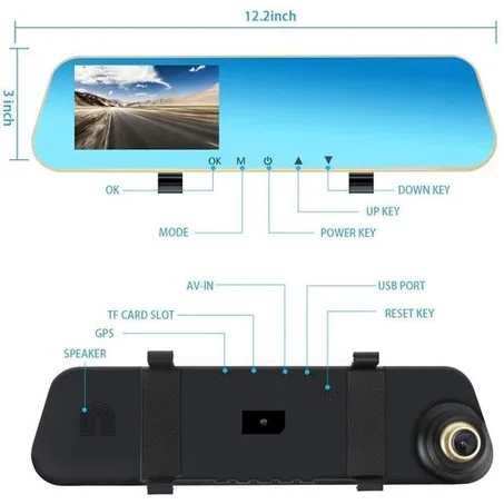 Dashcam - 10 بوصة كاميرا مزدوجة مرآة الرؤية الخلفية HD