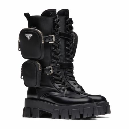 Brushed rois leather and nylon Monolith boots